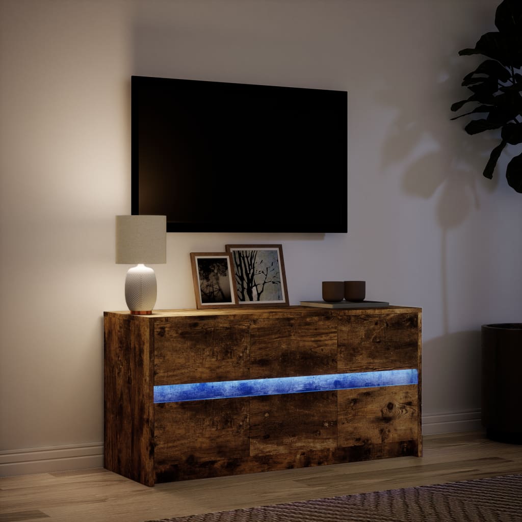 TV Cabinet with LED Lighting Smoked Oak Finish 100 x 34 x 50 cm