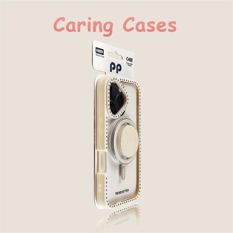 Für iPhone 17 Pro Max Hülle Rosa Strass Magnetischer Ständer Transparentes Harz Stoßfest Kompatibel mit iPhone 16 15 14 13