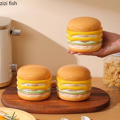 Hamburger Shaped Ceramic Seasoning Jar Salt Jar Sugar Jar Spice Jars Seasoning Box Starch Jars Storage Jars Kitchen Storage Tool