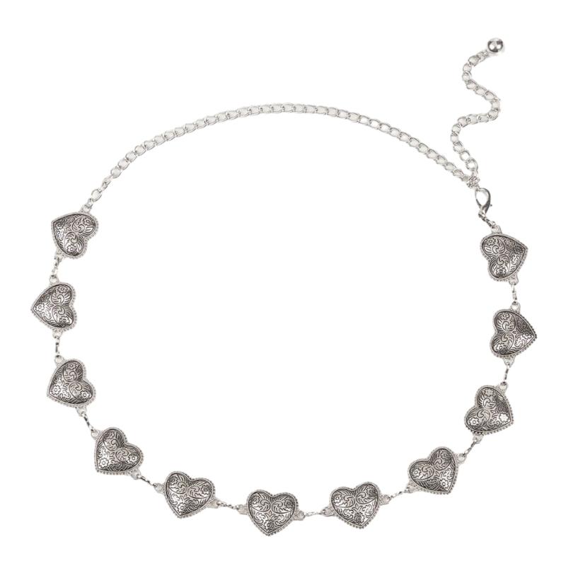 

Women Alloy Waist Belt Ethnic Style Adjustable Waist Belt Women Dress Shirt Waist Belt with Carved Floral Heart Buckle