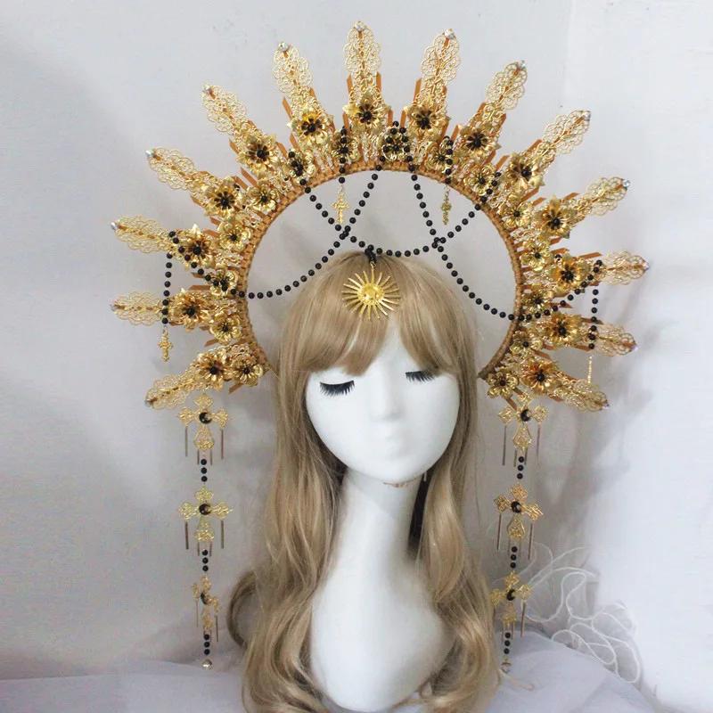 Diadema KC Halo Lolita Gotica Fatto a Mano Fascia Corona Dea del Sole Retrò Accessori per Capelli