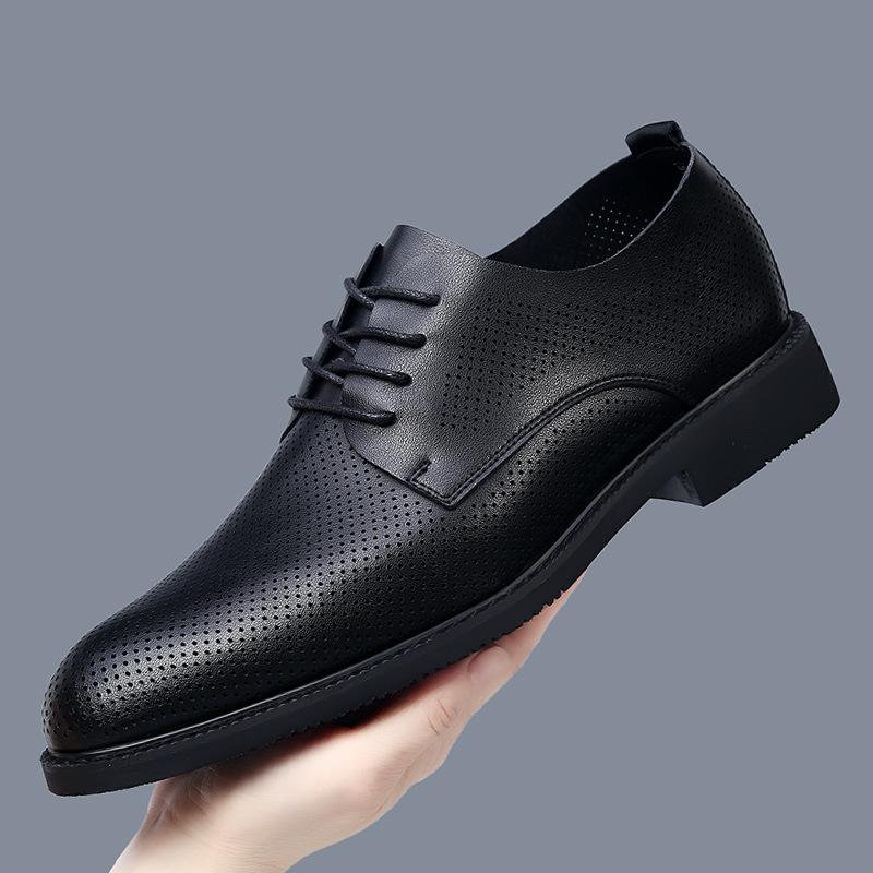Hollow Men's Shoes Leather Breathable Korean Version of Business Leather Shoes Youth Comfortable Spring and Summer Soft-faced Formal Leather Shoes