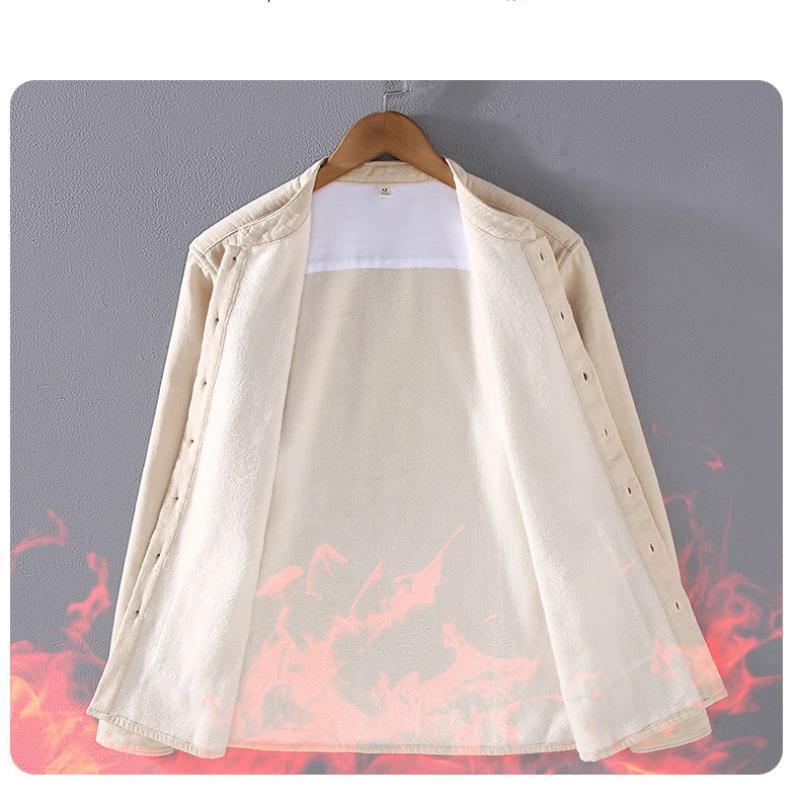 Winter Warm Shirts for Men Chinese Style Traditional Stand Collar Disc Buckle Shirts Male Thicken Casual Tops Cotton Linen Fleece Jacket