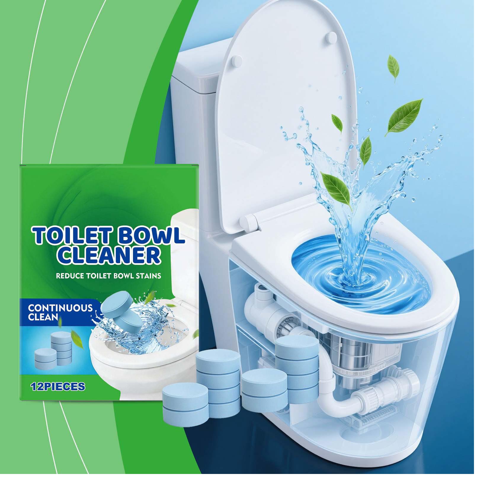 

Powerful Toilet Cleaning Tablets, Remove Stubborn Stains And Odors, Home Cleaning one size белый