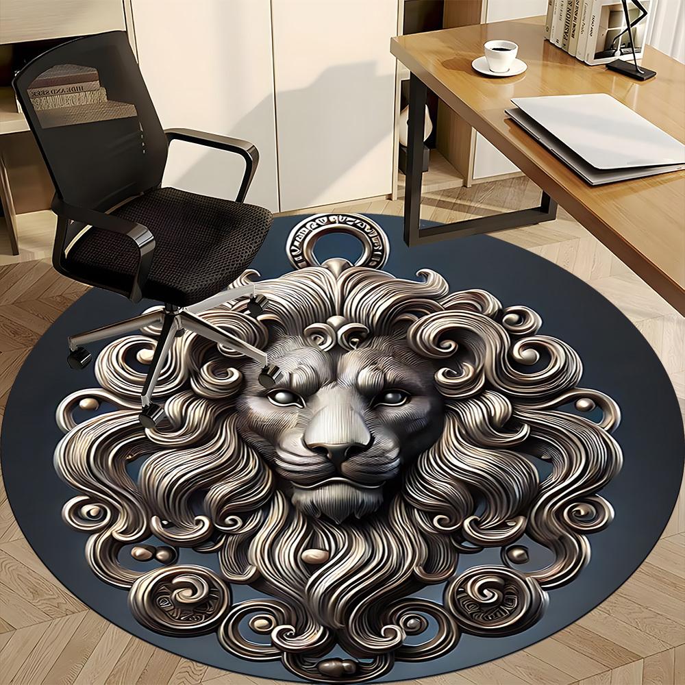 1pc Lion Head Ornament Chair Carpet for Office, Non Slip, Soft and Durable Office Rug