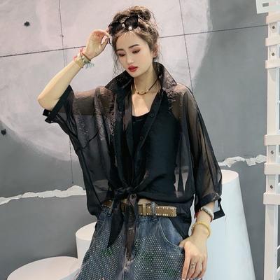 Camicia da donna estiva leggera con protezione solare, design a tinta unita, taglio ampio