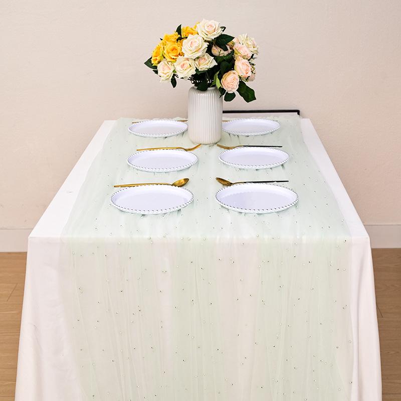 3D Pearl Beaded Mesh Wedding Dress Table Runner