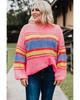 Azura Exchange Pink Plus Size Stripe Oversized Sweater