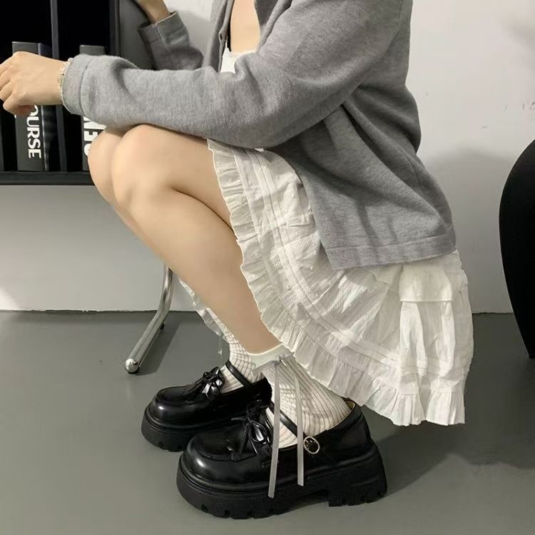 Brown Platform Muffin Thick Heel Single Shoes Autumn New Japanese Jk Mary Jane Bow Small Leather Shoes Women