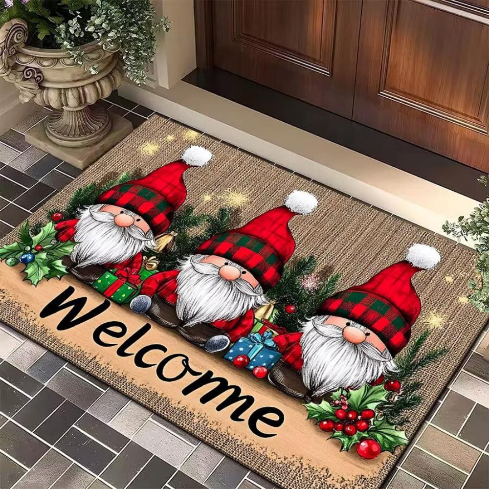 Christmas Holiday Doormat Featuring Santa Claus Elf Snowman Pattern NonSlip Front DoorMat for Living Room Bedroom Entrance Decor