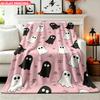 Flannel Blanket 1pc, Pink Ghost Pattern, Soft Air Conditioning Blankets, Office Sofa Blankets, Nap Blankets, Camping Blankets, Perfect for a Short Get