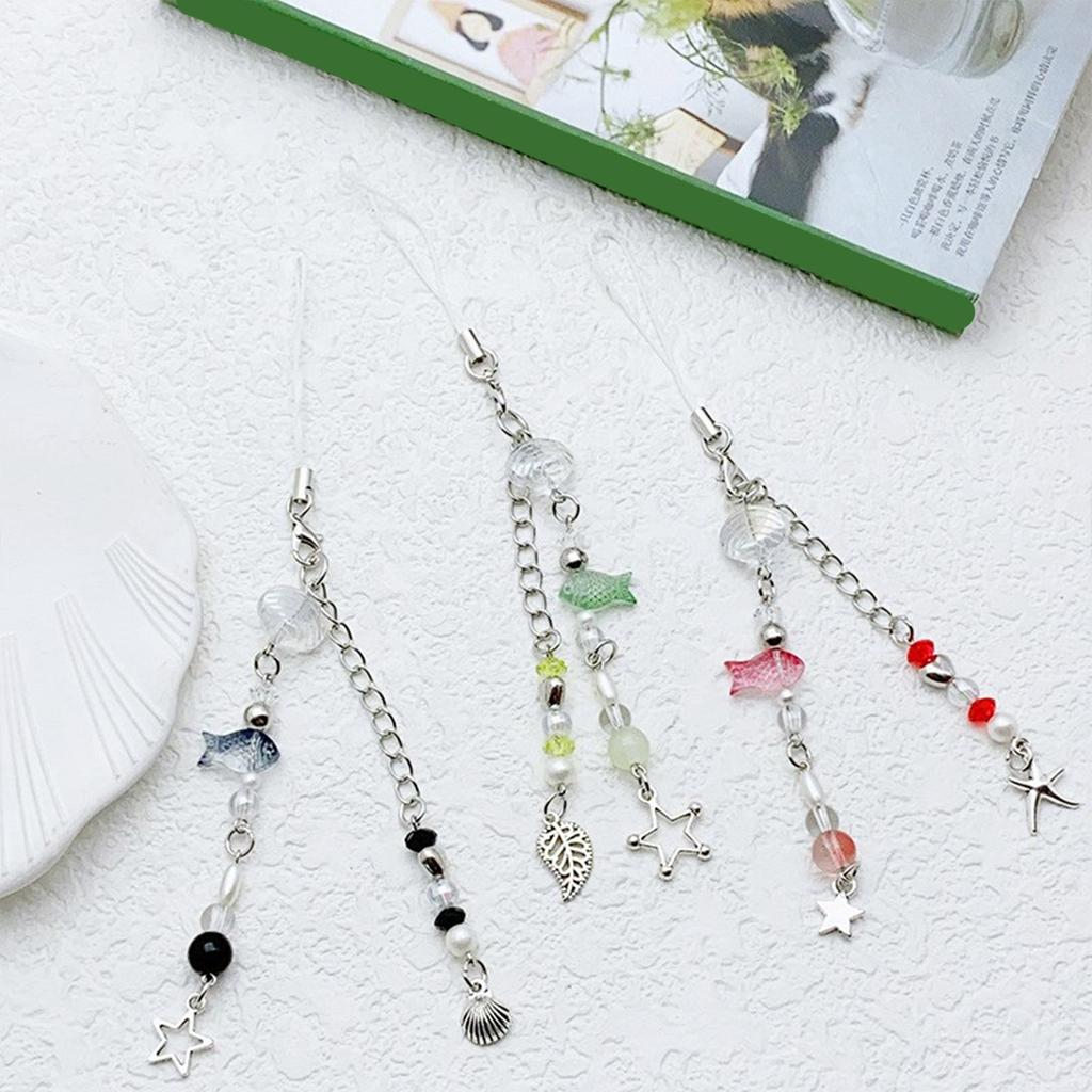 Stylish Beaded Keychain Pendant Marine Themed Keyring Bag Charm Fish Shell Starfish Cellphone Strap Accessories