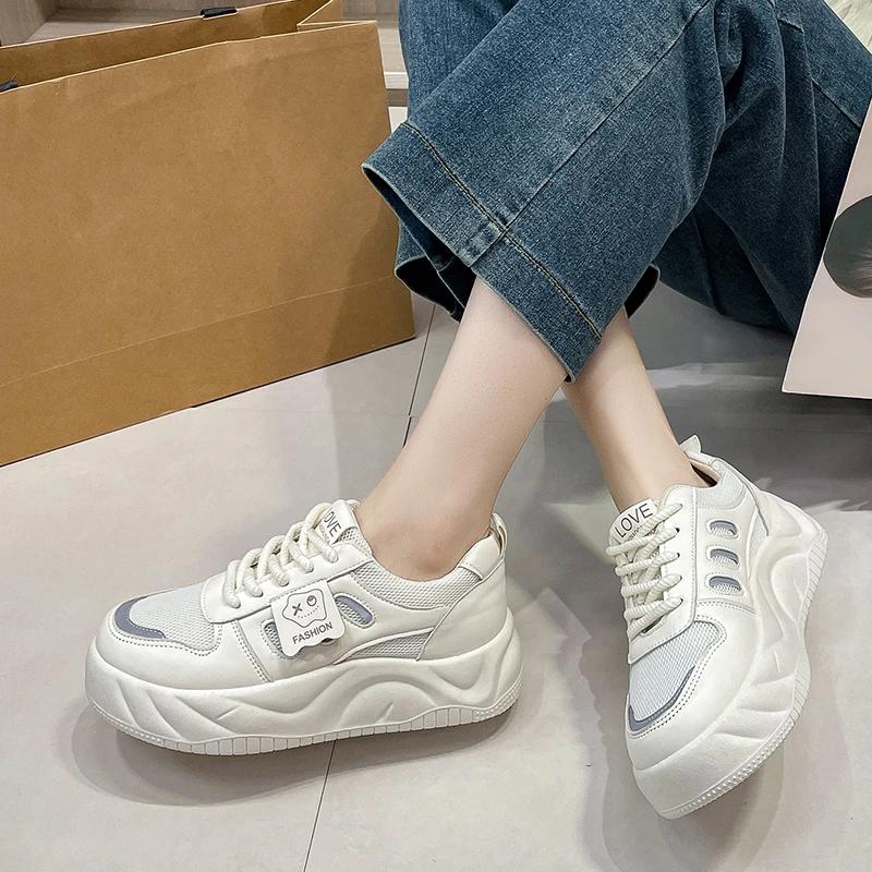 Jaro Podzim Nový Přírůstek Kulatá Špička Pohodlné Ležérní Jednobarevné Elegantní Dámské Boty Mělký Výkroj Prodyšné Sportovní Boty