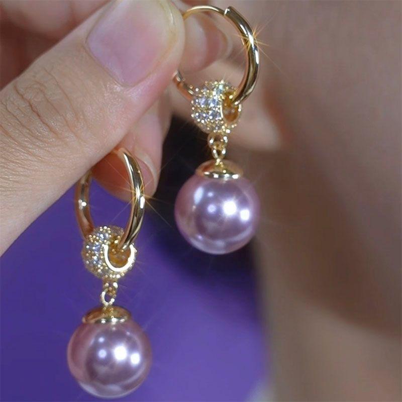 Special-Interest Design Fancy Full Diamond Champagne Pearl Earrings for Women Fancy Exquisite Unique Earrings Graceful Earrings