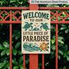 2D Flat 1pc Vintage Coastal Metal Sign Welcome To Our Little Piece of Paradise - Ocean & Turtle Design, Sturdy Aluminium Wall Art for Beach House