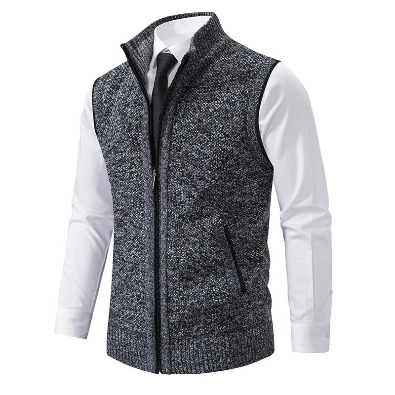 Casual Men's Vest, Vest, Camisole, Vest, Stand Up Collar, Sleeveless Knit, Casual, Thick, Autumn and Winter