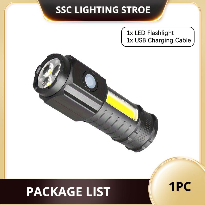 Portable outdoor flashlight, Four lighting modes, Pen clip design, Magnetic bottom, USB port charging