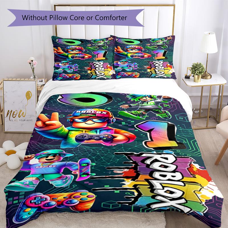 Roblox Bedding Set Breathable Duvet Cover with Pillowcases Decorative Bed Linen for Bedroom Home Decoration Birthday Gift