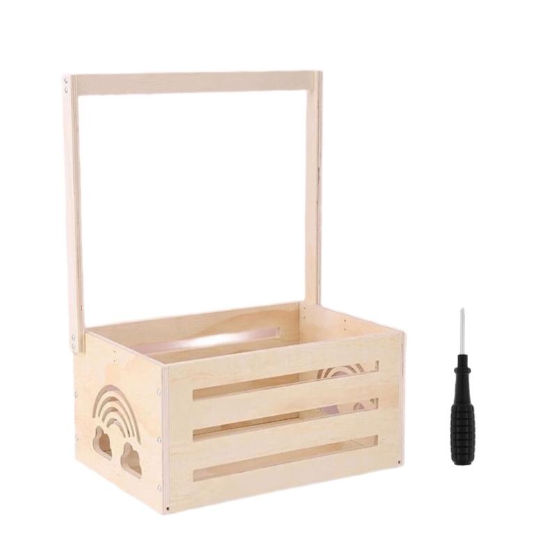 Корзина-органайзер из дерева для детских праздников ручной работы, легкая сборка, деревянный ящик для хранения игрушек с длинной ручкой, рождественский подарок