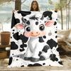 Cute Cartoon Cow Black White Spots Smiling Baby Calf Fleece Blanket Farm Animal Theme Soft Cozy Throw for Kids Nursery Decor
