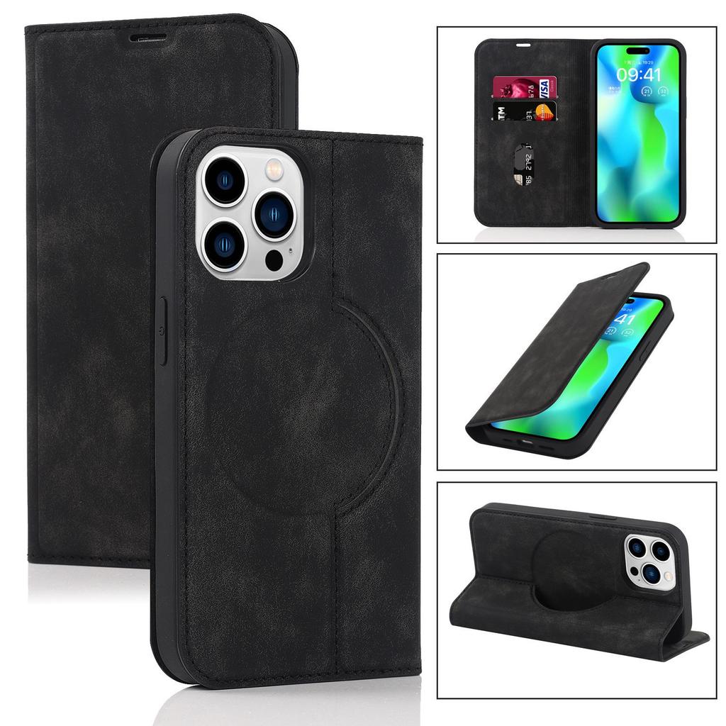 iPhone 15 Anti-Theft Leather Case with MagSafe, Wireless Charging, and Card Holder