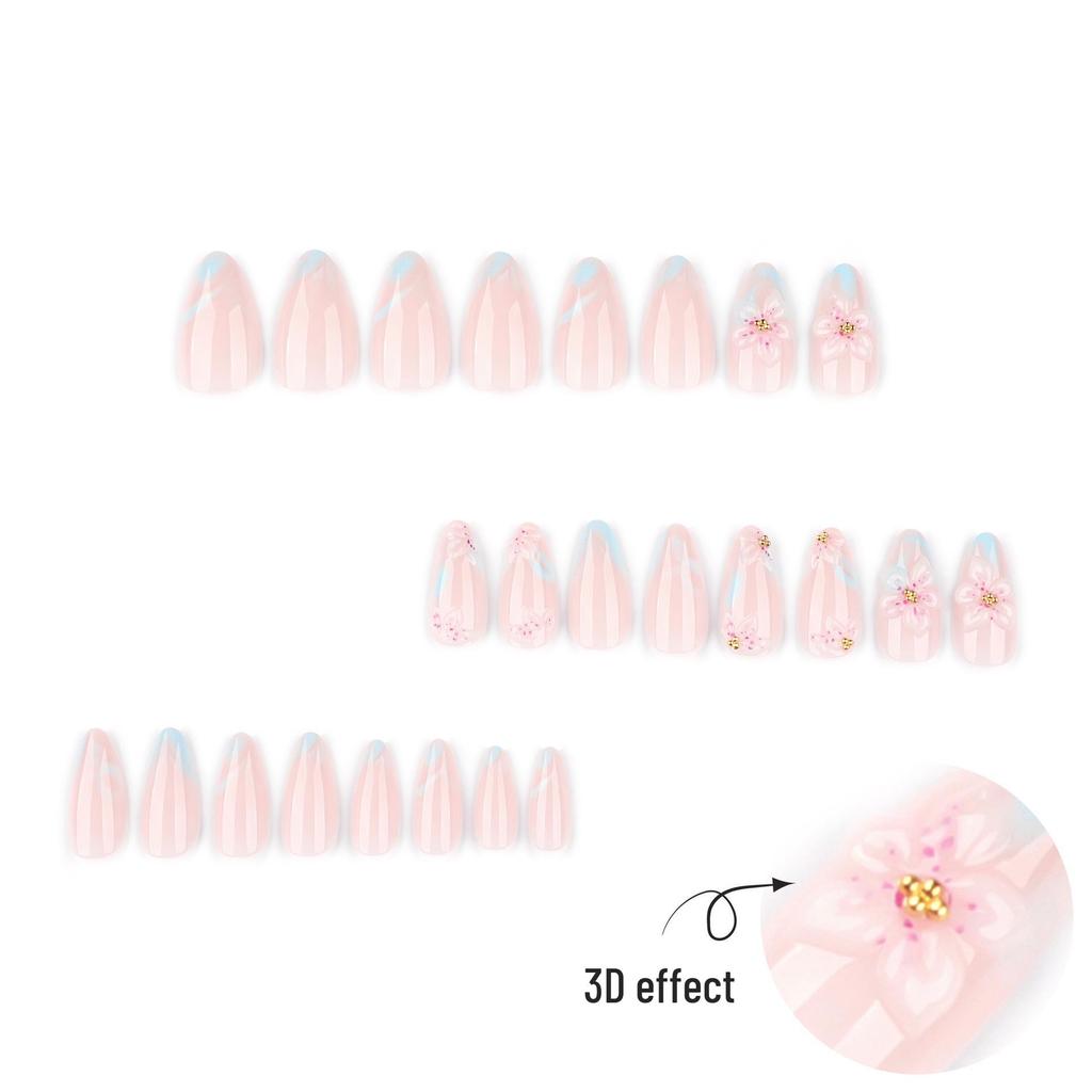 Simple Fresh 3D Floral Wearable Short Almond False Nails