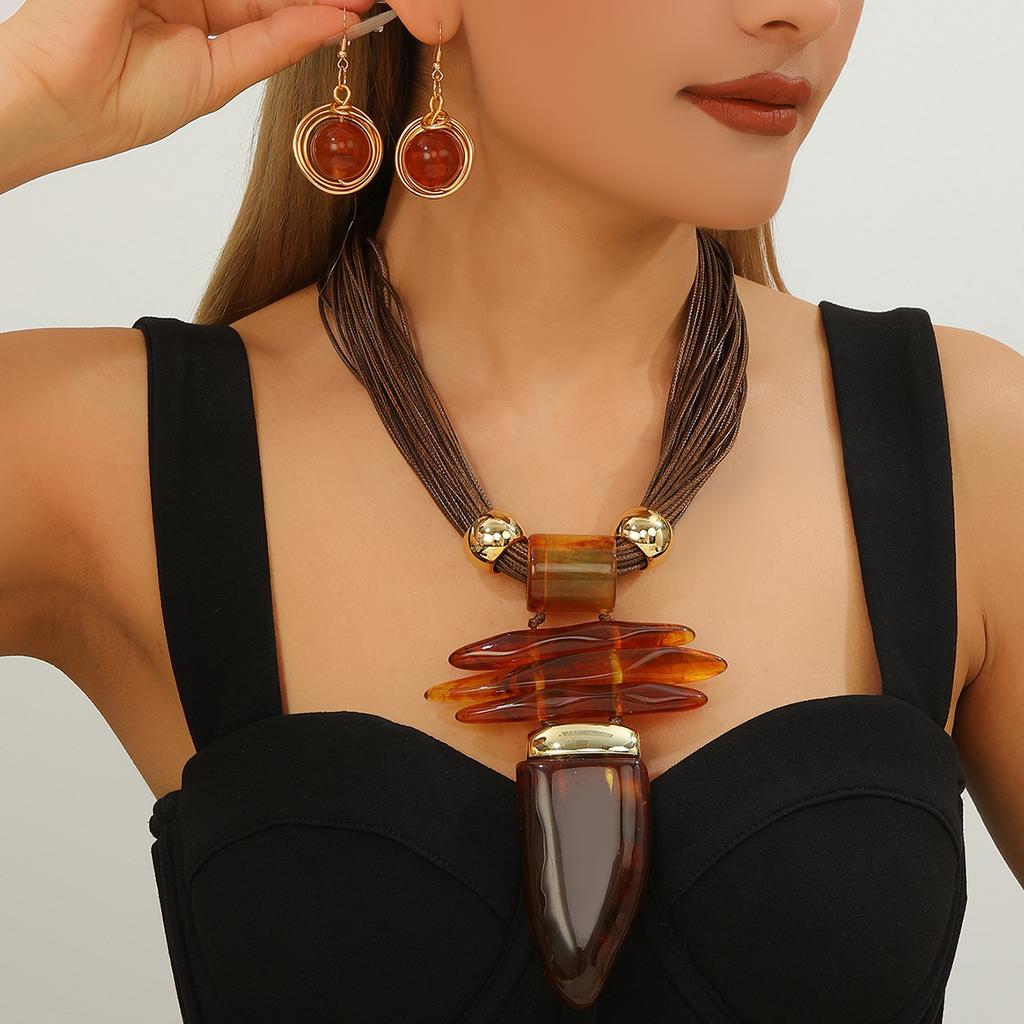 Set de Joyería Occidental Moda Irregular Turquesa Imitación Cuerda de Cera Collar Statement y Pendientes Accesorios de Fiesta para Mujer