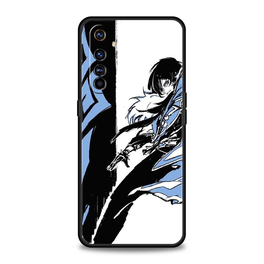 Genshin Impact Black and White For Realme 9i Luxury Phone Case 9 8 5G GT2 7 6 Pro Plus 8i C21 C3 C11 C25 Black Silicone Cover