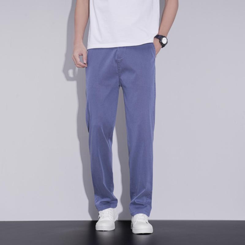 Spring and summer new men's cold silk cool breathable men's light business loose straight pants blue long pants boys