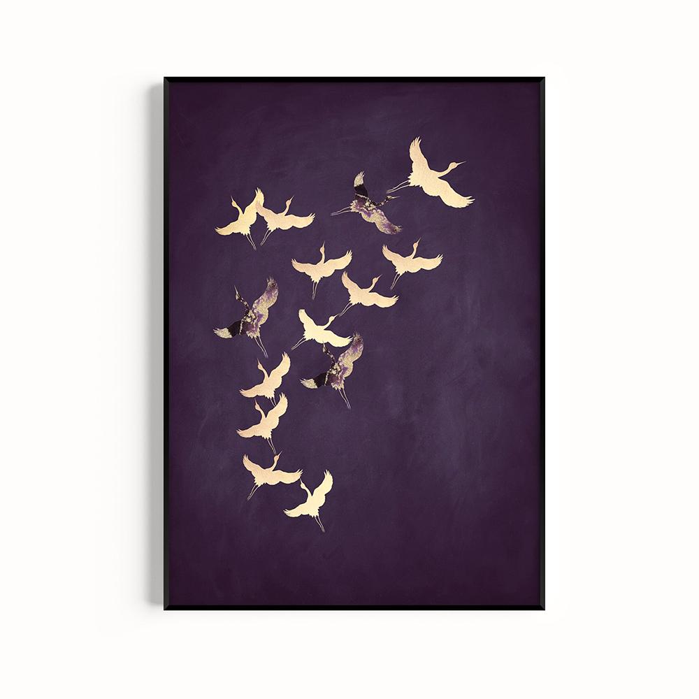 Salbeigrün Gold Japandi Kunstdruck Fliegende Vögel Wandkunst Abstrakte Sonnenkunst Wohnzimmerdeko Japanische Wandkunst Schlafzimmerdeko Geschenk