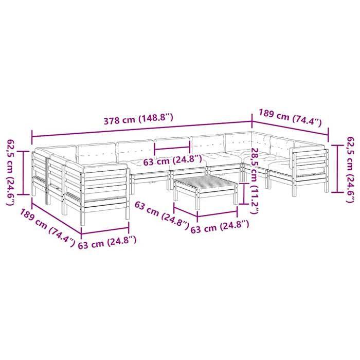 VidaXL Garden Lounge Set with Cushions 11 Pcs Impregnated Pine Wood, Outdoor Sofa Set, Sofa Set of 3299650