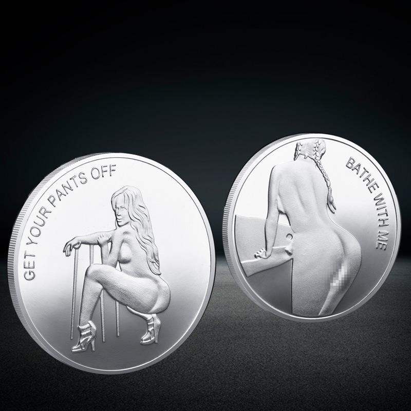Moneta Ragazza Sexy, Moneta Portafortuna, Moneta Commemorativa in Argento Dorato di Bellezza, Moneta Sexy, Artigianato Divertente con Monete, Regalo di Natale, Pensierini per la Befana