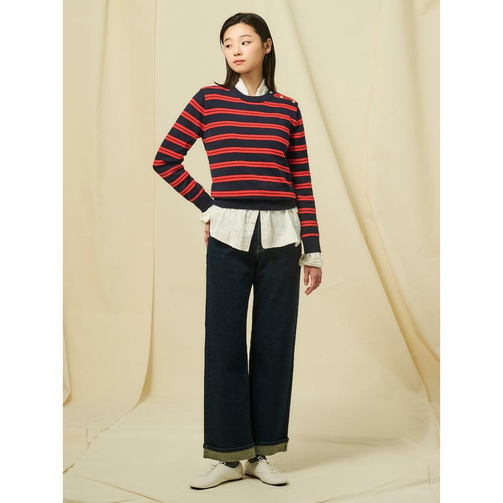 Binpolleidiseu Cotton Blend Striped Pullover Navy (Bf5251C01R)
