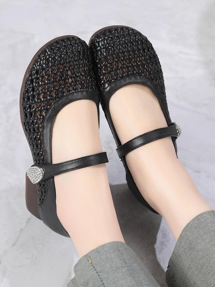 Fashion GKTINOO Genuine Leather Woven Thick Heels Women's Shoes 2025 Summer New Lace-up Soft Sole Casual Hollow Breathable Sandals