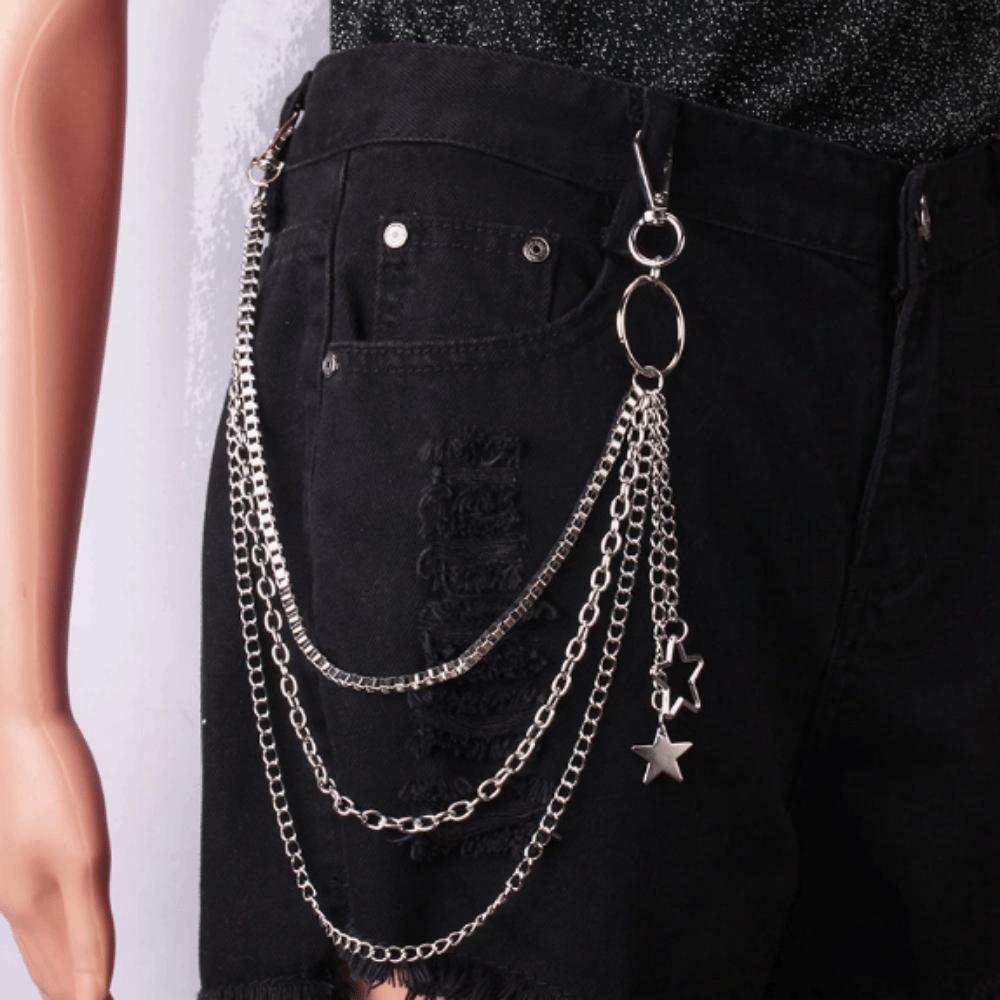 Fashion Punk Street Keychains Chain Moon Star Tassel Women Men Belt Chain Multilayer Hip Hop Biker Pants Chain Daily Wear