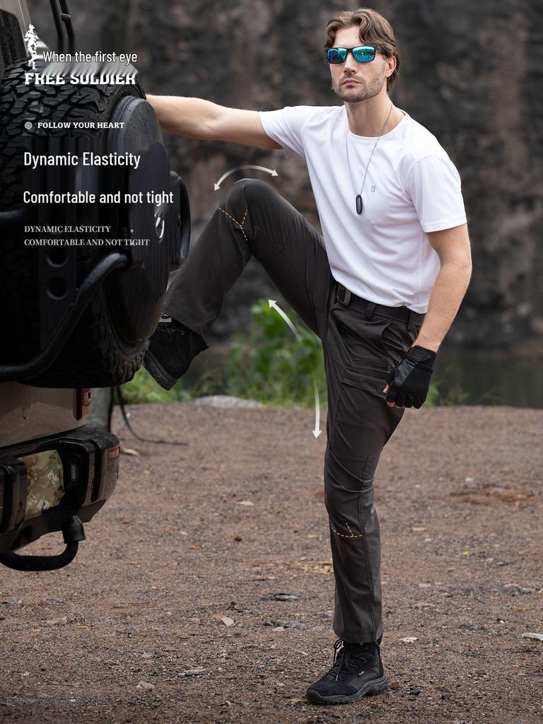 Free Soldier Men's Tactical Cargo Pants: Stretch, Plaid, Multi-Pocket, Wear-Resistant Outdoor Wear