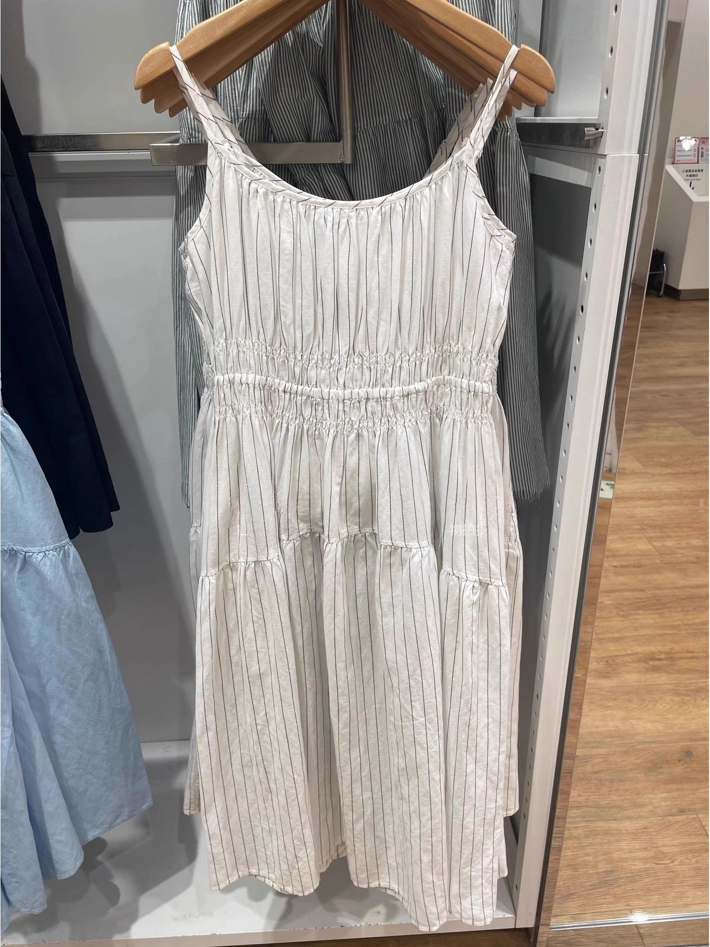 

Чистое и желанное женское полосатое платье-слим из смесового льна на бретелях-спагетти Small покинуть белый