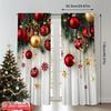 2D Flat Printing 2pcs Merry Christmas Party Curtains Red and Gold Ball Pine Branch Snowflake Versatile 100% Polyester Without