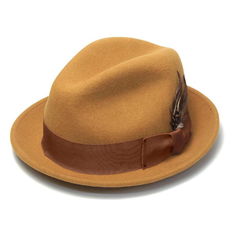 Short Brimmed Butterfly Webbing Decorated Pure Wool Fedora Top Hat