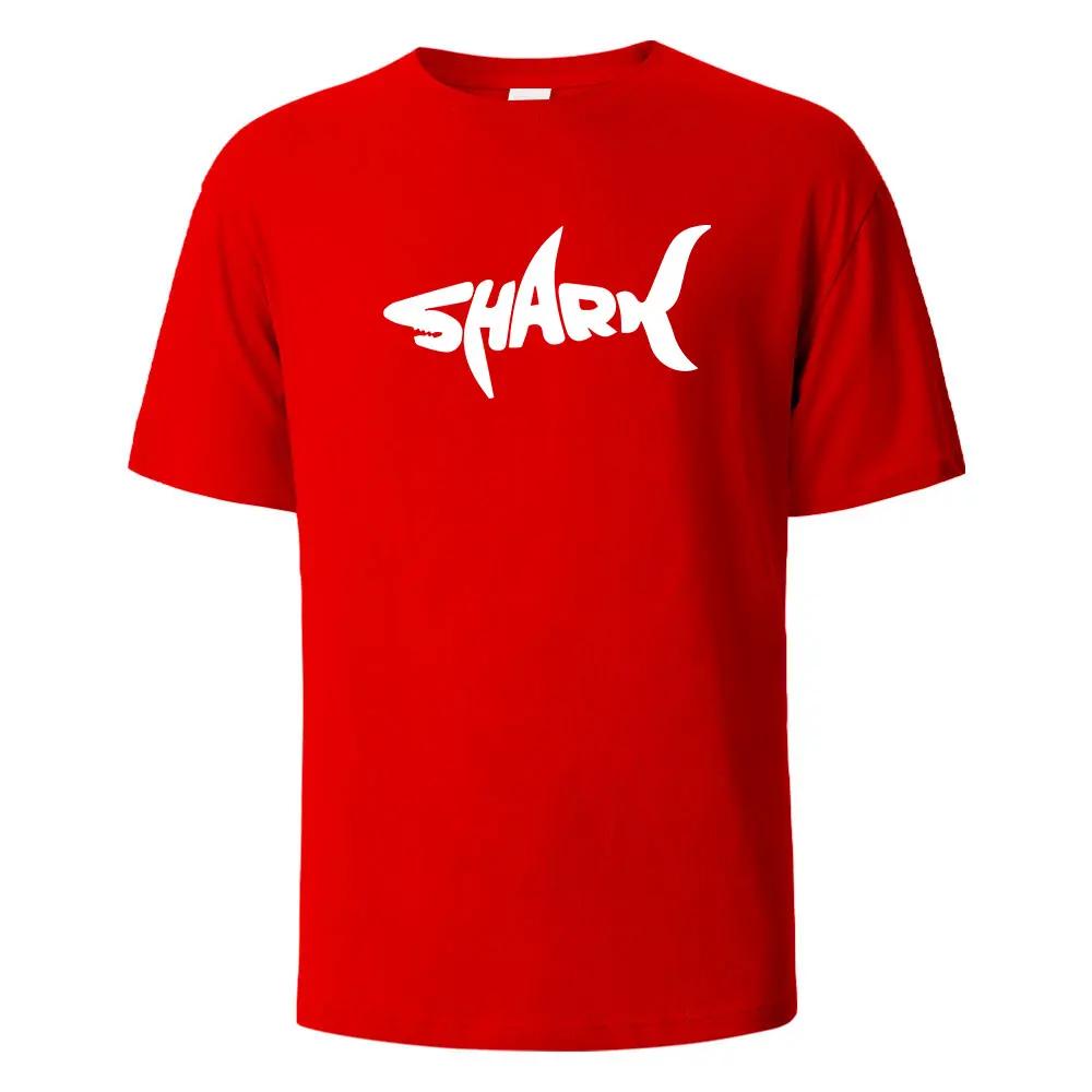 Fashion Shark Print T-shirt 100% Cotton Summer Casual T-shirt Men's Casual Top