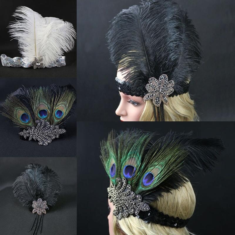 Sequin Feather Flapper Headband 1920s Great Headdress Headpiece Vintage
