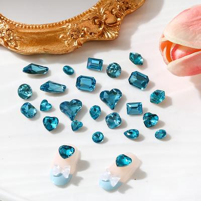 Lake Blue Crooked Heart Axe Love Manicure Diamond Color Super Flash K9 Pointed Bottom Drill Nail Ornament