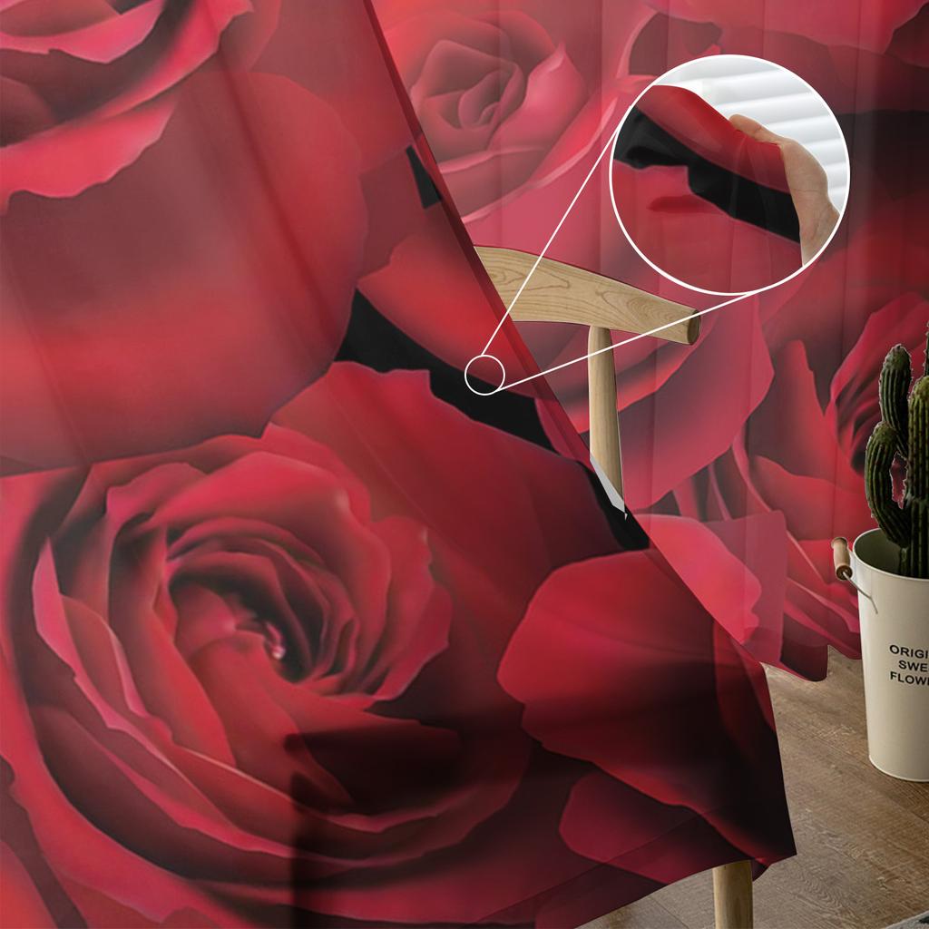 Valentine 'S Day Red Rose Flower Tulle Curtains For Living Room Bedroom Home Decor Chiffon Sheer Voile Kitchen Curtain