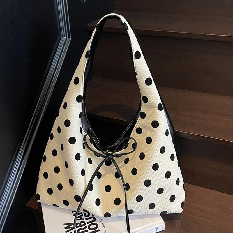 Simple bow shoulder bag women's bag new fashion polka dot portable tote bag high value commuter bag