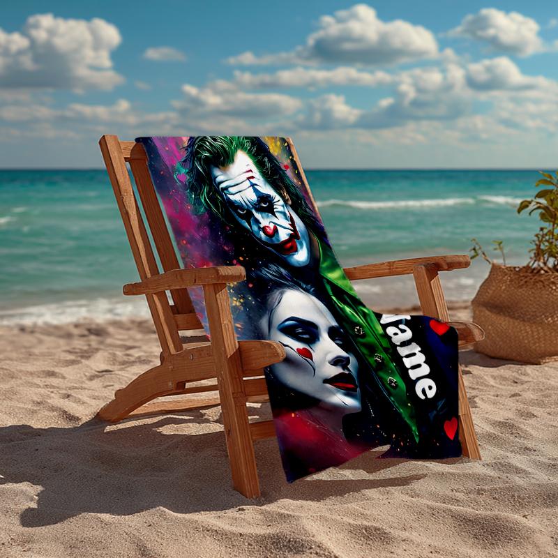 Custom Name Ultra-Soft Beach Towel with Joker Theme,Ideal for Pool - Camping, Diving - Perfect Travel Essential, Vibrant Beach Towel.