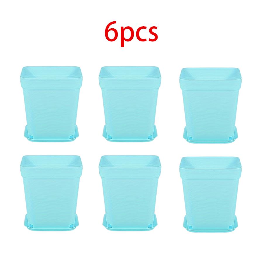 61224Pcs Multicolor Square Flower Pot With Tray Office Indoor Outdoor Decor Flower Beds Garden Nurseries Plastic Flowerpot Xjm