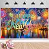 Black Gold 2026 New Year Backdrops Polyester Night Glittering Party Background Colorful Balloon Champagne New Year Banner