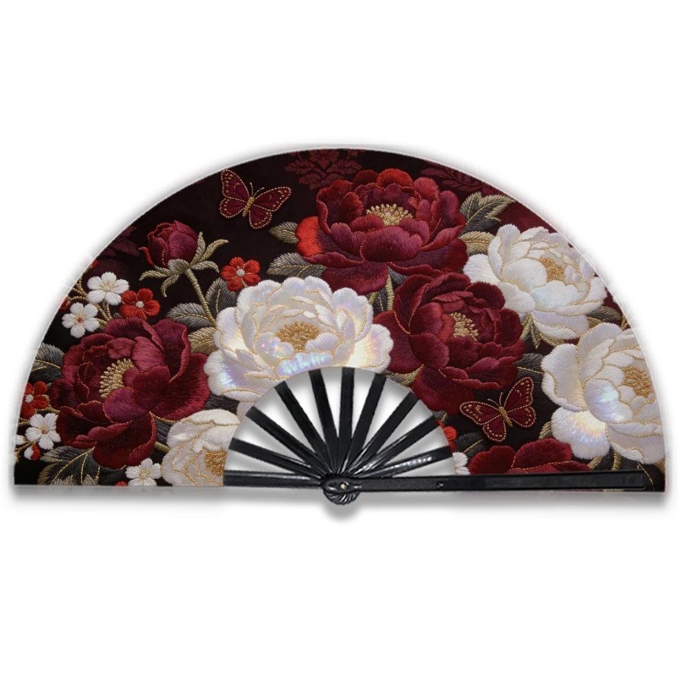 Peacock Tail Pattern Chinese Folding Fan Elegant Silk Folding Fan Restaurant Decoration Style C