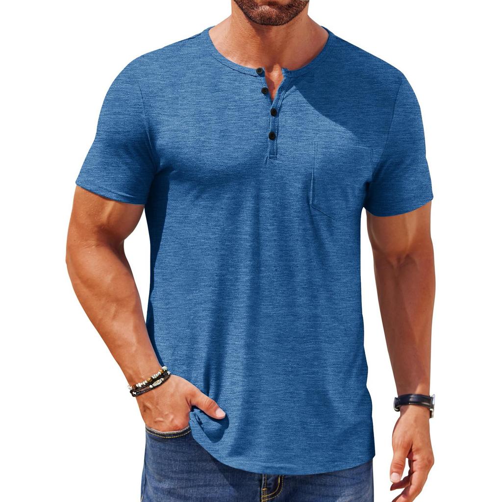 Men's Casual Slim Short Sleeve Fashion T-shirt Button-down -neck Summer