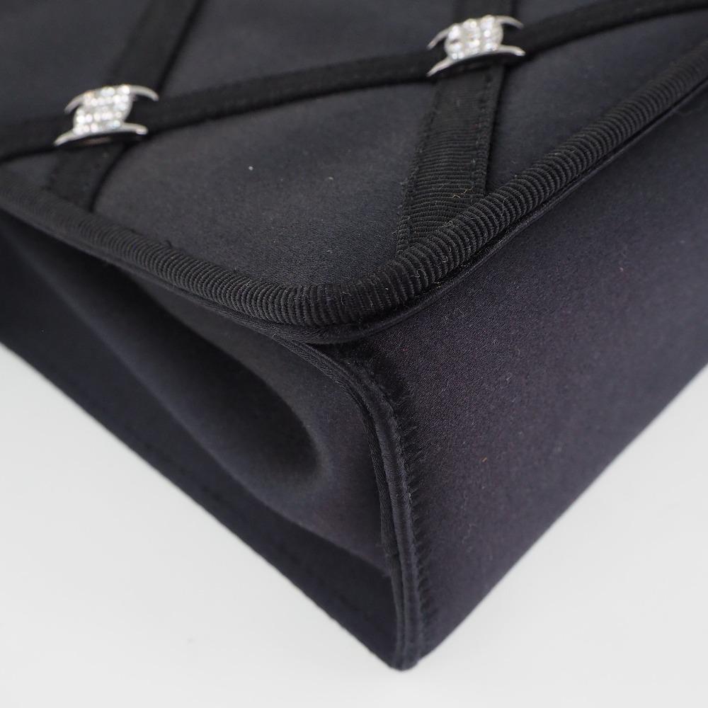 Salvatore Ferragamo 2WAYShoulder Clutch Bag black/Silver Satin/Rhinestone Women Used